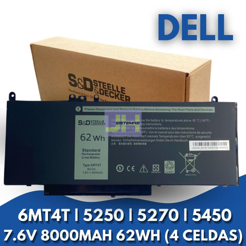 BATERIA PARA DELL 6MT4T - 7.6V / 8000mAh / 62WH 4 CELDAS