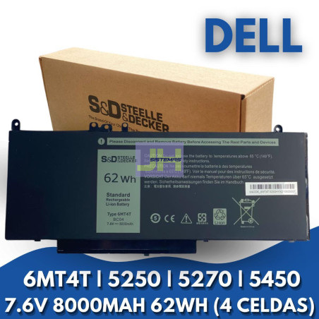 BATERIA PARA DELL 6MT4T - 7.6V / 8000mAh / 62WH 4 CELDAS