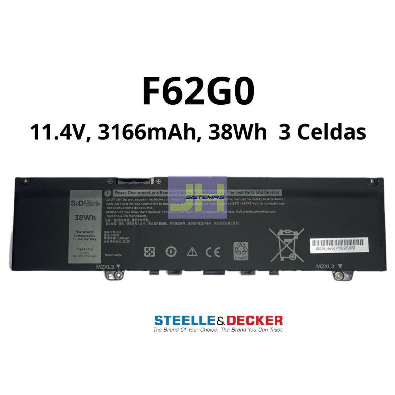 BATERIA PARA DELL F62G0 - 11.4V / 3166MAH / 38WH - 3 CELDAS
