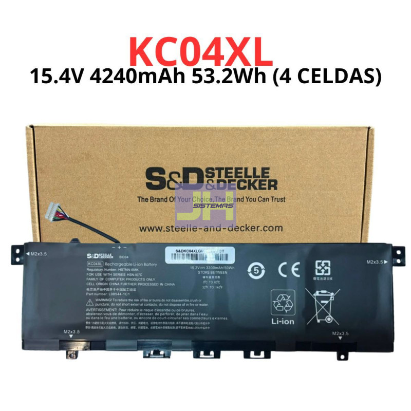 BATERIA PARA HP KC04XL - 15.4V / 4240MAH / 53.2WH - 4 CELDAS STEELLE & DECKER