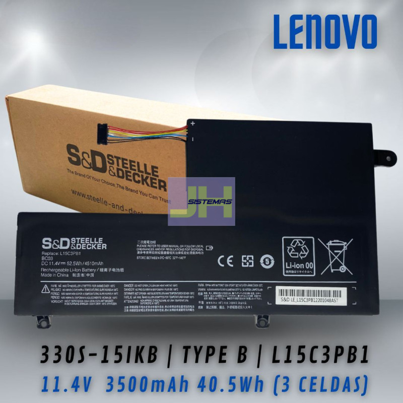 BATERIA PARA LENOVO 330S-15IKB L15C3PB1 - 11.4V / 3500MAH / 40.5WH - 3 CELDAS - TYPE B