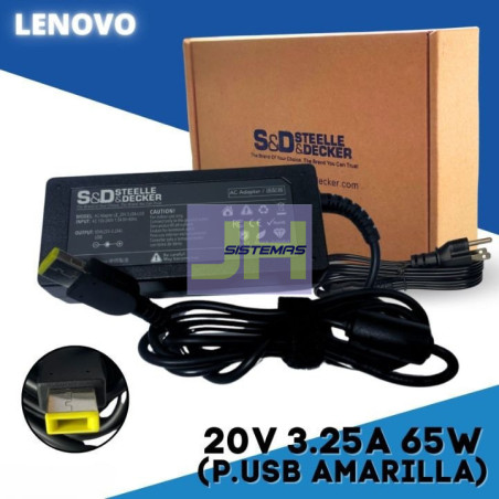 Cargador Laptop Lenovo 20V 3.25A 65W Punta Rectangular Slim Tip Amarilla – IdeaPad ThinkPad