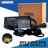 Cargador Laptop Lenovo 20V 3.25A 65W Punta Rectangular Slim Tip Amarilla – IdeaPad ThinkPad