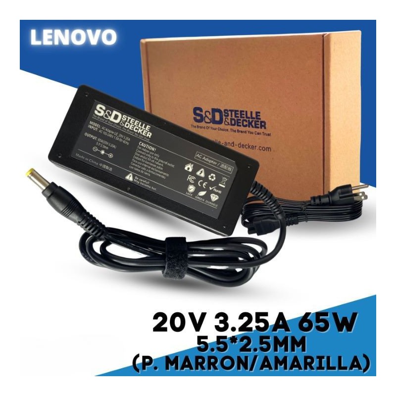 Cargador para Lenovo 20V  -  3.25A 65W punta marron