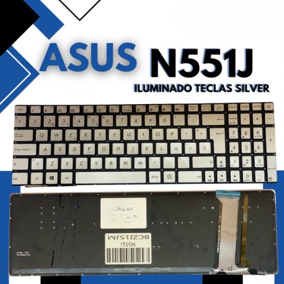 Teclado Laptop Asus N551J /GL752V/GL551 ILUMINADO SILVER